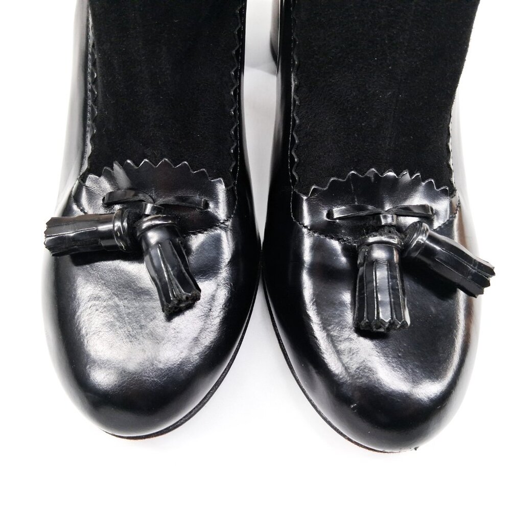 Robert Clergerie Paris Black Leather Sock Boot Heels Tassel Scallop Y2K SZ 7 - Picture 3 of 16